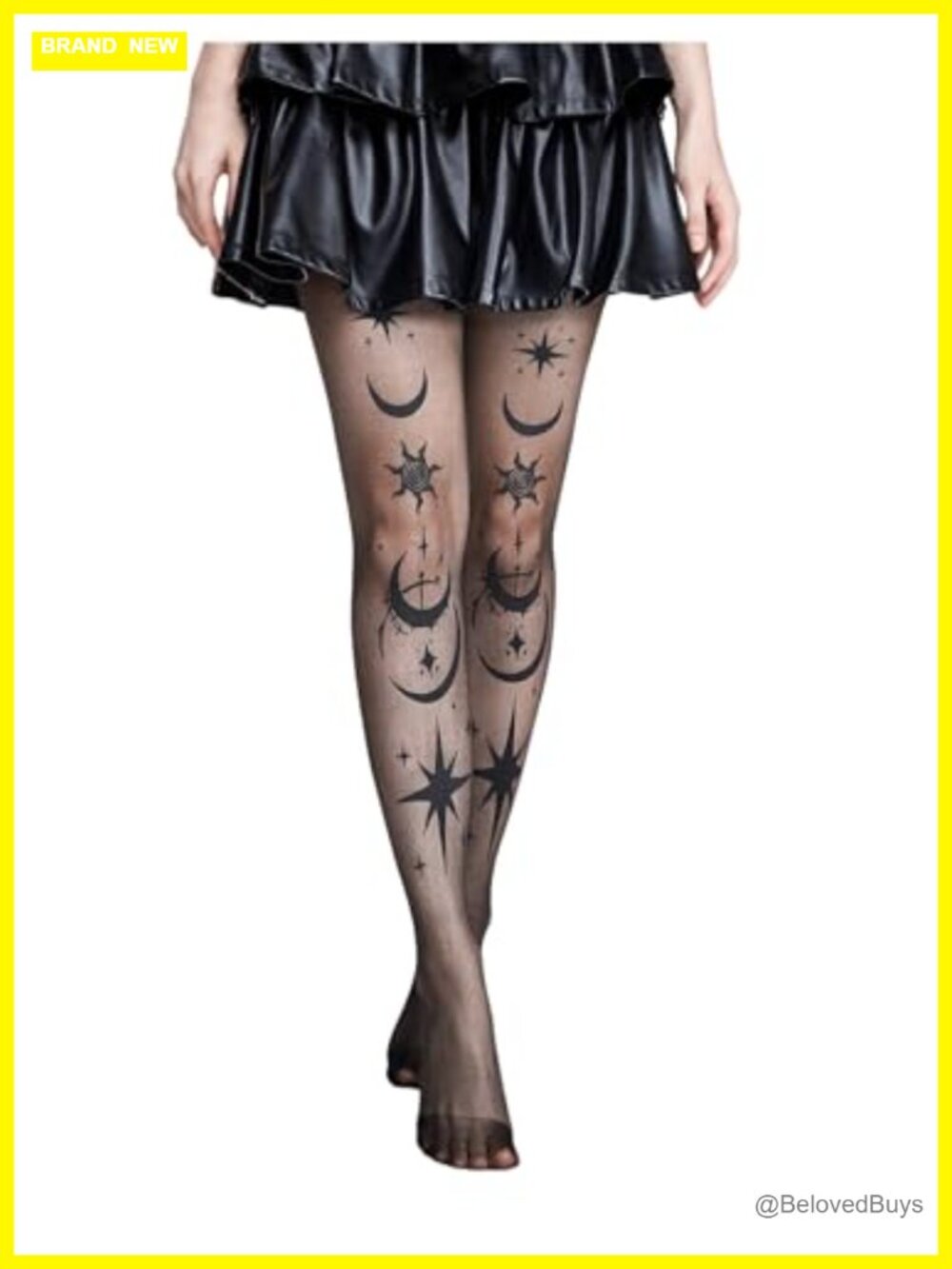 Sheer Patterned Tights Moon Star Print Fairycore Grunge Pantyhose
